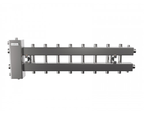 Гидрострелка с коллектором на 9 контуров BMSS-150-9DU (нерж., до 150 кВт, подкл. котла G 1½″, 4+4 контура G 1″, боковой контур G 1½″)